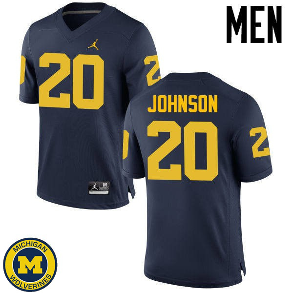 Mens Michigan Wolverines #20 Drake Johnson Navy Embroidery Jersey